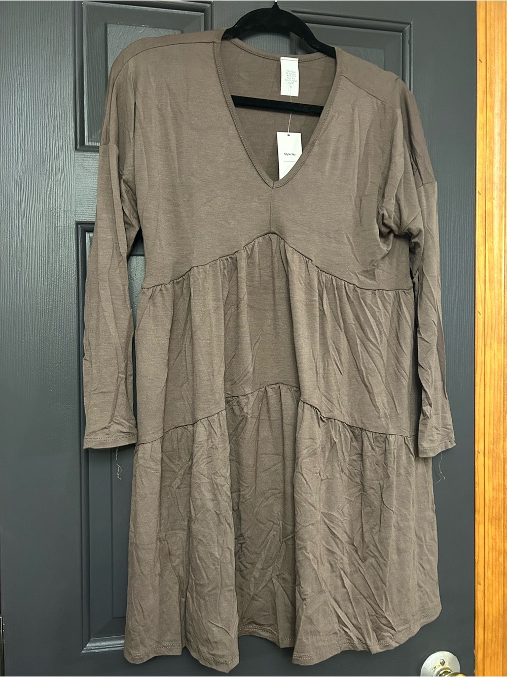 Casual V-Neck Tiered Dress - Taupe